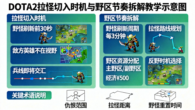 DOTA2拉怪切入时机与野区节奏拆解教学示意图